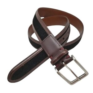 Torino Mens 36 Italian Embossed Calf Leather Belt Brown Black Suede Silver Tone
